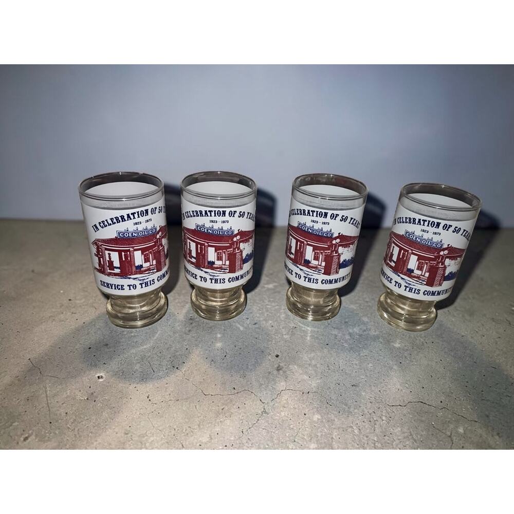 4 VTG COEN Oil Co 1923-1973 SERVICE GAS STATION 12oz glass Tumbler Washington PA